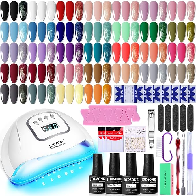 JODSONE Gel Nail Polish Kit with U V Light 32 Colors Gel Polish Nail + 4 Functional Adhesive Bottles Kit Soak Off Manicure Tools Gifts for Women-Velvo Beauty