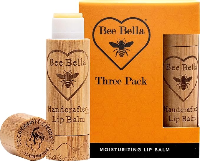 Bee Bella Lip Balm, Cherry, 3 Pack - Hydrating, Moisturizing Lip Care, 100% Natural, Original Organic Beeswax with Vitamin E, Handmade in USA-Velvo Beauty