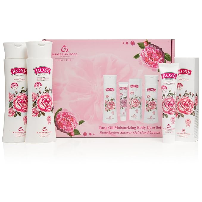 Bulgarian Rose Oil Moisturizing Body Care 3 Piece Gift Set - Natural Rose Body Lotion, Natural Rose Body Wash, Natural Rose Hand Cream-Velvo Beauty