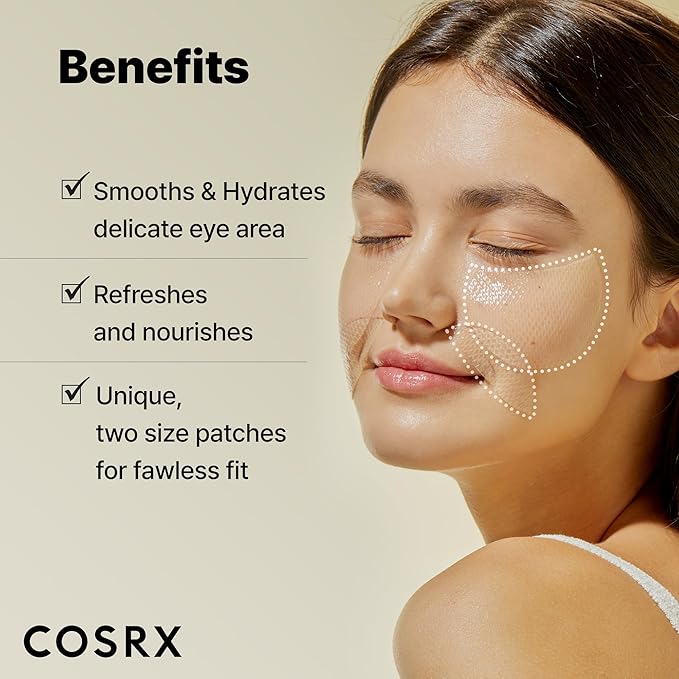 COSRX Advanced Snail Hydrogel Eye Patch (60pc), Gel Serum Mask, Puffy Undereye Treament, Fine Lines, Refresh, Hydrate| Paraben free, Korean Skin Care-Velvo Beauty
