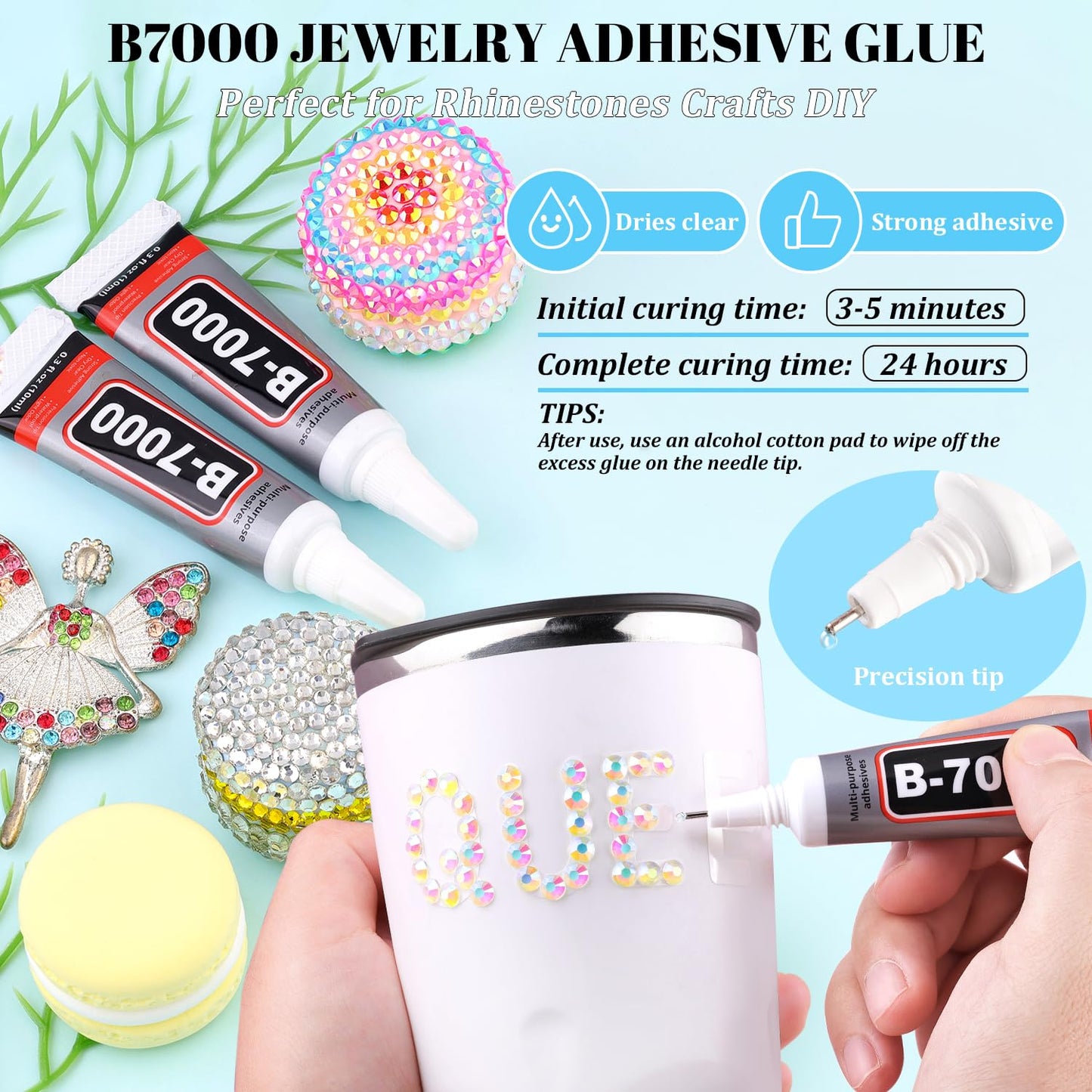 6000Pcs Resin Rhinestones for Bedazzling with 3Pcs B7000 Jewelry Glue, 1 Box Transparent AB Flatback Rhinestones for Crafting Crafts DIY, Crystals Gems for Clothing Shoes Tumblers Nail Art Makeup-Velvo Beauty