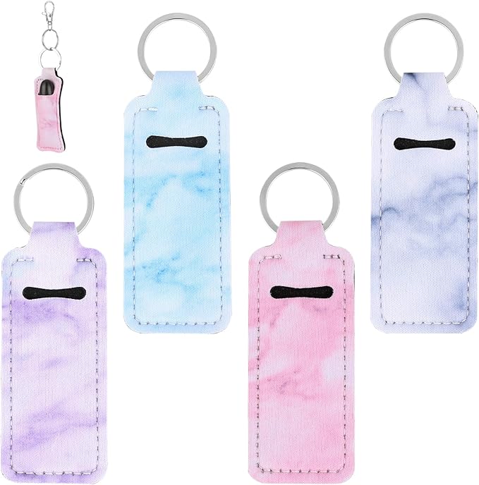 4Pcs Chapstick Holder Keychain, Lip Balm Sleeve Pouch, Chapstick Holder With Clip, Lip Balm Holder, Stocking Stuffers Gift for Women(Pink, Gray, Purple, Blue)-Velvo Beauty
