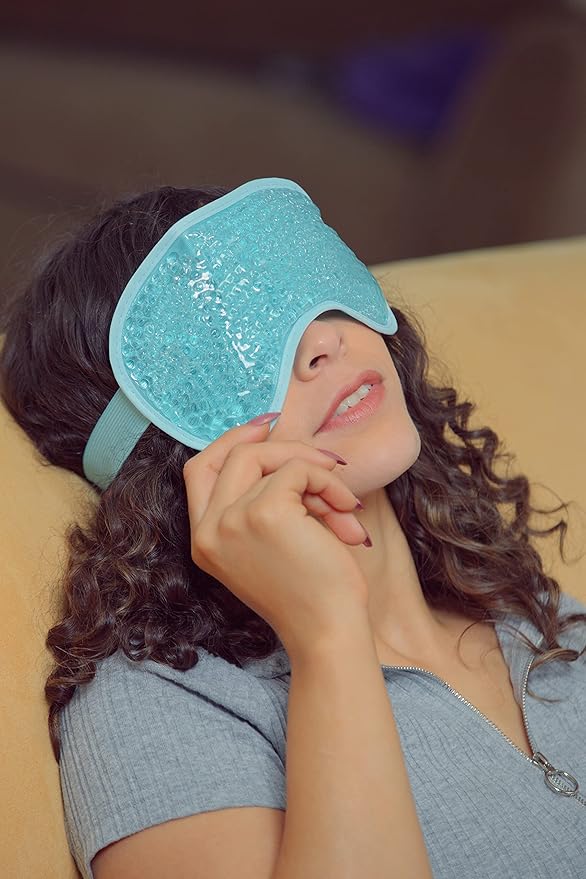 Cooling Eye Mask Reusable Gel Eye Mask for Puffy Eyes,Ice Eye Mask Cold Eye Mask Frozen with Plush Backing for Headache,Migrain,Stress Relief-Color Pastel Blue-Velvo Beauty
