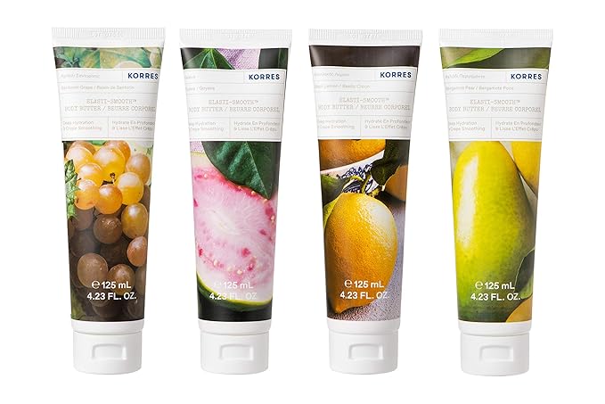 KORRES Elasti-Smooth Body Butter Cream, Dry Skin Lotion with Shea Butter and Almond Oil, Moisturizing, Firming, Tightening and Hydrating After Shower Care, Bergamot Pear, 4.23 Fl Oz-Velvo Beauty