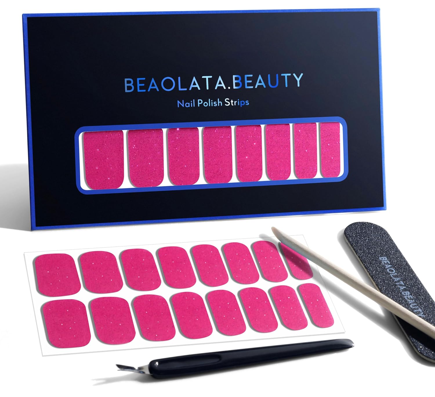 Nail Polish Strips, 32PCS Salon Quality Wraps, Long Lasting Gel Nail Stickers for Women Easy Apply& Remove (Fuschia Box Pink)-Velvo Beauty