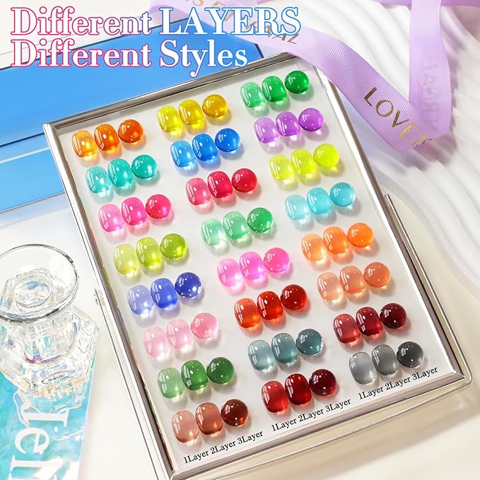 Double Rhythm 28Pcs 0.5Oz Gel Nail Polish Set Same Color Same Bottle Soak Off Gel Polish Kit Nail Art Manicure Salon DIY at Home for Women (Neon Jelly Sheer Collection-T24-11)-Velvo Beauty