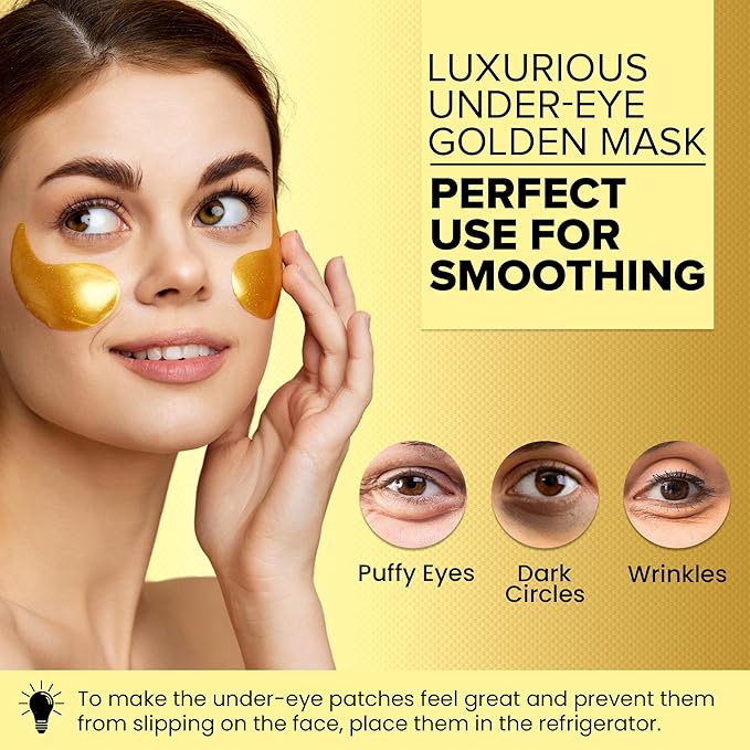 Under Eye Patches for Dark Circles - 24k Gold Eye Mask for Luxurious hydrating eye patches (20 Pairs) Gold Eye Patches for Puffy Eyes Brightening, Anti-Aging Wrinkles, for both genders-Velvo Beauty
