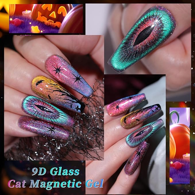 Born Pretty Cat Magnetic Gel Nail Polish 9D Chameleon Holorgraphic Cat Magnetic Eye Gel Polish Glitter Gel Polish Set 6PCS-Velvo Beauty