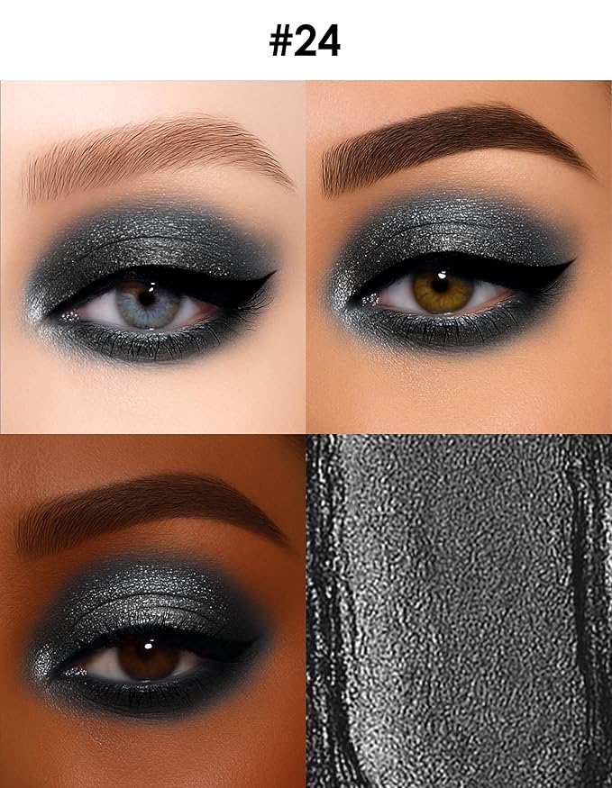 Erinde Shimmer Cream Eyeshadow Stick, Long Lasting Metallic Eye Shadow Sticks, Waterproof Creamy Glitter Eyeshadow Pencil, High Pigmented Blendable Neutral Eye Makeup, 24 Midnight Black Shimmer-Velvo Beauty