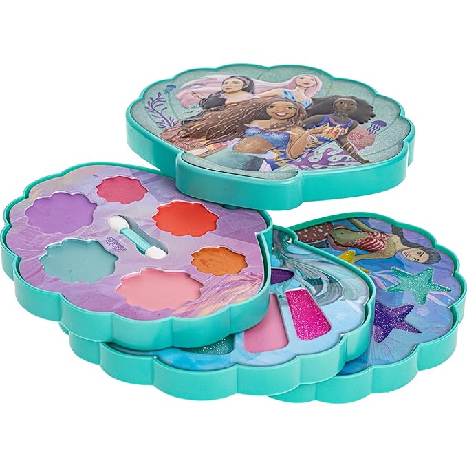 Townley Girl The Little Mermaid Clam Beauty Compact Set Kit with Lip Gloss Palette, Makeup Set for Kids Girls, Ages 3+ Perfect for Parties, Sleepovers and Makeovers-Velvo Beauty