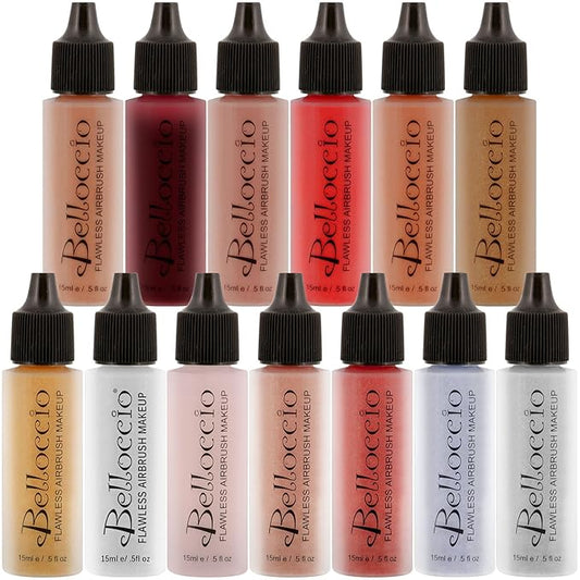 Belloccio Master Set of All 13 Blush, Bronzer & Shimmer Color Shades within Belloccio's Professional Flawless Airbrush Makeup Product Line (13 Different Shades in 1/2 oz. Bottles)-Velvo Beauty