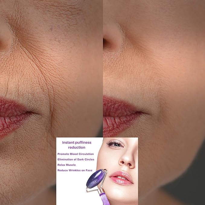 100% Authentic Amethyst Mother's day Gift Set Amethyst Eye Mask Amethyst Jade Roller & Gua Sha Set Facial Mask Instant Puffiness promote relaxation and relief stress.-Velvo Beauty