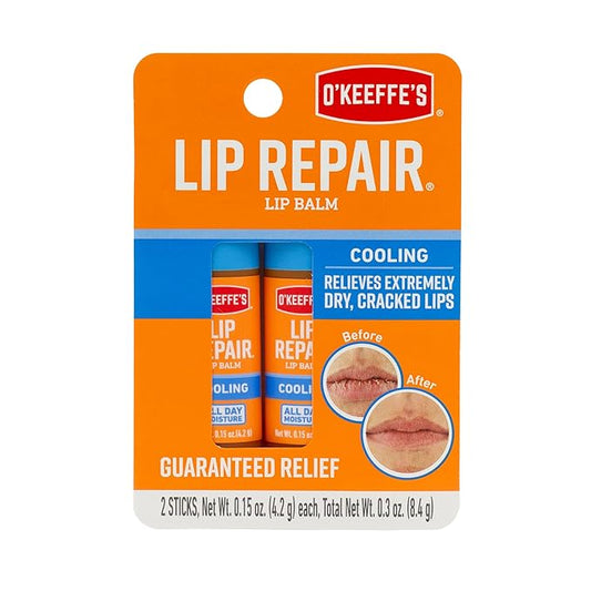 O'Keeffe's Cooling Relief Lip Repair Lip Balm for Dry, Cracked Lips, Stick, Twin Pack-Velvo Beauty