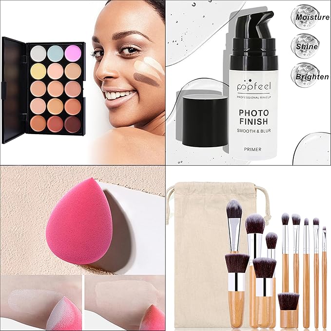 All in One Professional Makeup Kit for Women Girls Holiday Makeup Gift Sets Xmas Essential Bundle Include Eyeshadow Palette Lipstick Blush Concealer Eyeliner Mascara Brush Eyebrow Pencil-Velvo Beauty