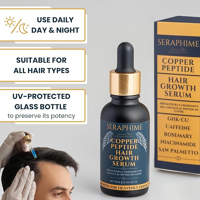 Copper Peptide Serum for Hair Growth - Caffeine, Niacinamide, Rosemary Oil, Saw Palmetto Hair Density Serum, Topical Tripeptide Scalp Care for Hair Thinning, Women & Men 1 fl oz-Velvo Beauty