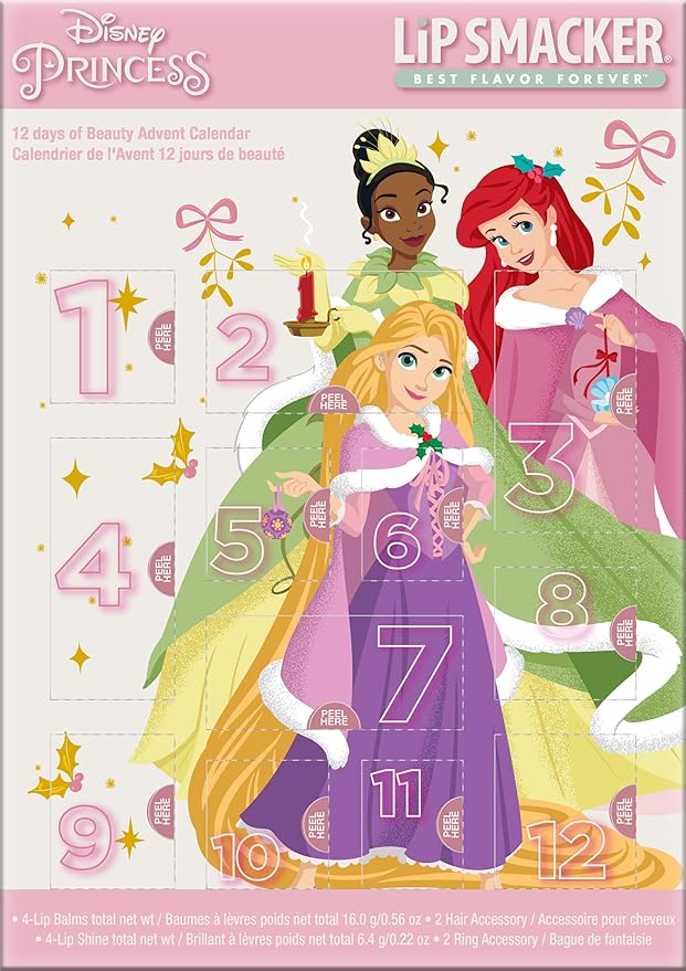 Lip Smacker Disney Princess Holiday 12 pc Advent Calendar Lip Balm & Makeup Set Girls-Velvo Beauty