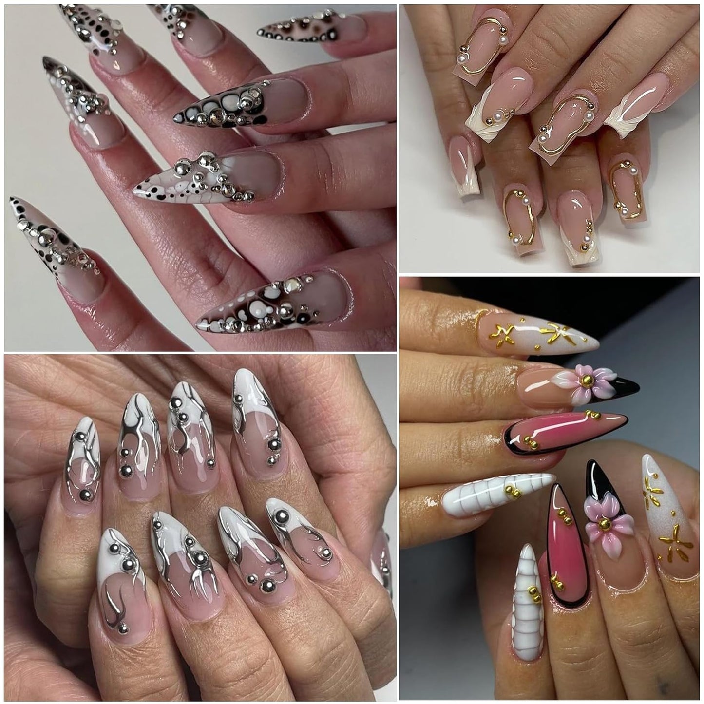 Nail Art Pearls with Rhinestones Glue Gel Flatback Pearls Nail Charms Luxurious Nails Supplies Accessories Silver Gold Gems Pearl Colorful Pearl for Women Nails Design-Velvo Beauty