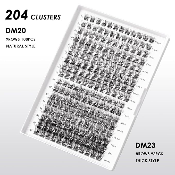 Lash Clusters 204 Pcs Individual Lashes Clusters Eyelash Extensions False Eyelashes DIY Lash Extension Kit Reusable False Eyelashes Natural Look Mix 10-16mm C D Curl(DM20+DM23)-Velvo Beauty