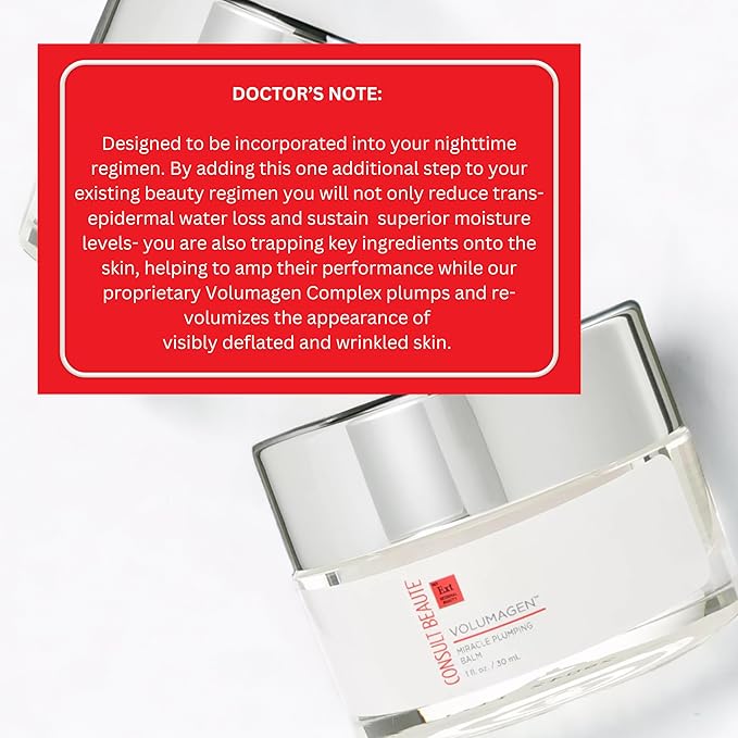Consult Beaute Volumagen Miracle Plumping Barrier Balm - Facial Moisture Slugging - Overnight Deep Skin Hydration - Dry Skin - Hyaluronic Acid - Petrolatum Free - Lanolin Free - Mineral Oil Free 1 oz-Velvo Beauty