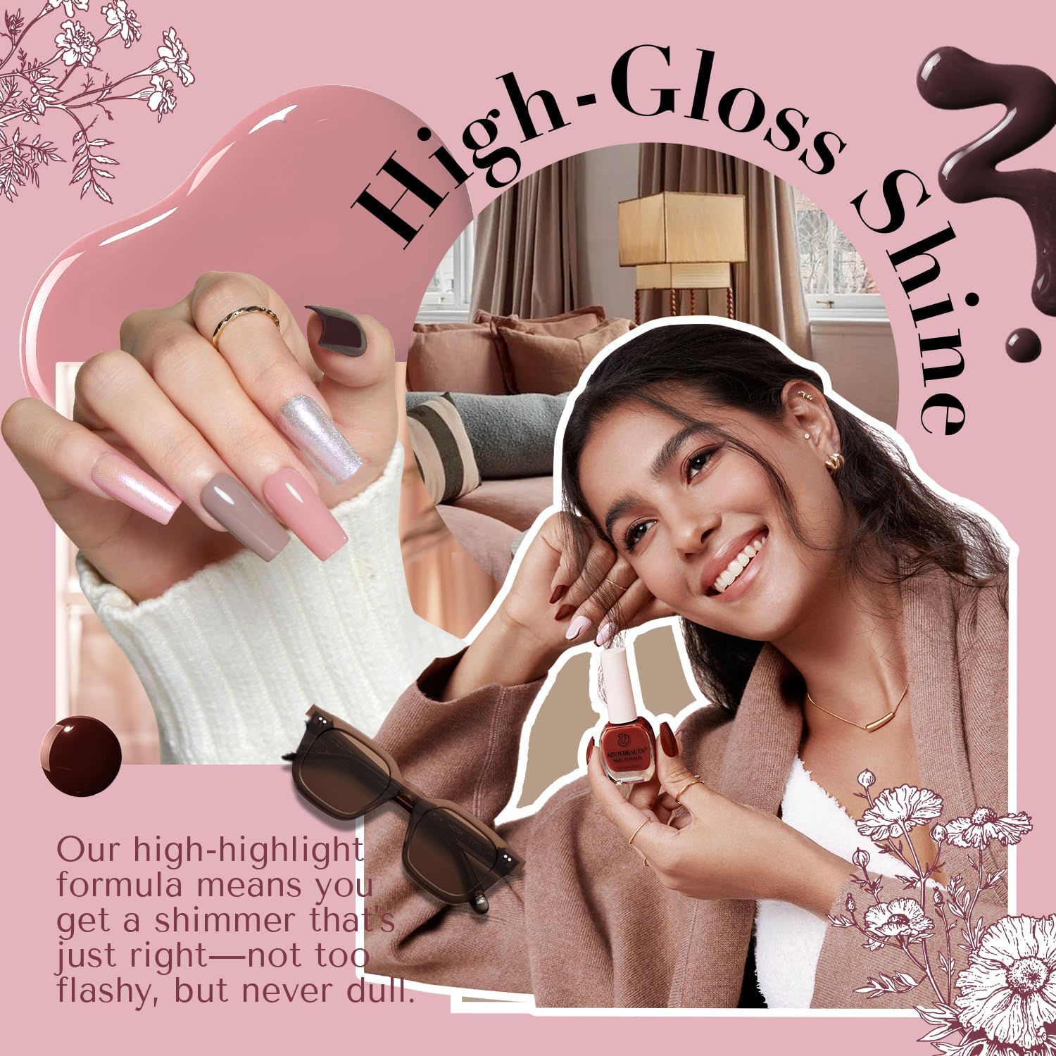 AZUREBEAUTY Nail Polish Set 4 Colors Pink Nude Glitter Nail Polish Quick Dry Natural Nail Lacquer Fingernail Kit with Top Coat DIY Salon Home-Velvo Beauty