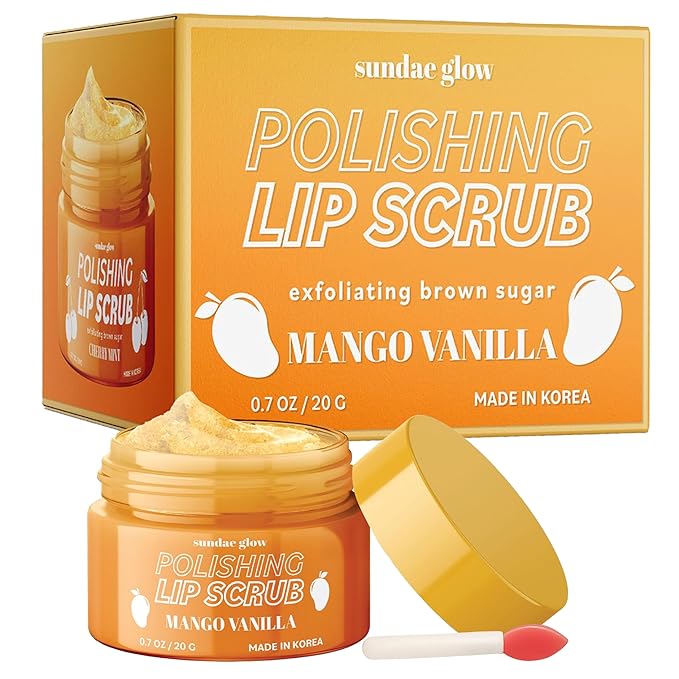 Mango Vanilla Lip Scrub - Dermatologist Tested, Anti-Aging, Korean Skin Care, Deep Exfoliation & Hydration - Smooth, Soft, Plump Lips - Clean Beauty, Vegan, Non-GMO - 1 Pack-Velvo Beauty