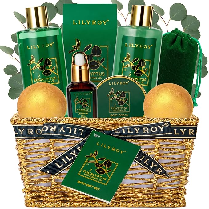 Bath & Body Gift Basket for Mothers Day - 10-Piece Eucalyptus Luxury Spa Set for Women & Men, Relaxation, Aromatherapy Ideal for Christmas, Father’s Day, Birthday with Shower Gel & More for Her & Him-Velvo Beauty