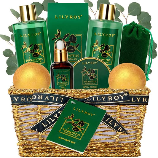 Bath & Body Gift Basket for Mothers Day - 10-Piece Eucalyptus Luxury Spa Set for Women & Men, Relaxation, Aromatherapy Ideal for Christmas, Father’s Day, Birthday with Shower Gel & More for Her & Him-Velvo Beauty
