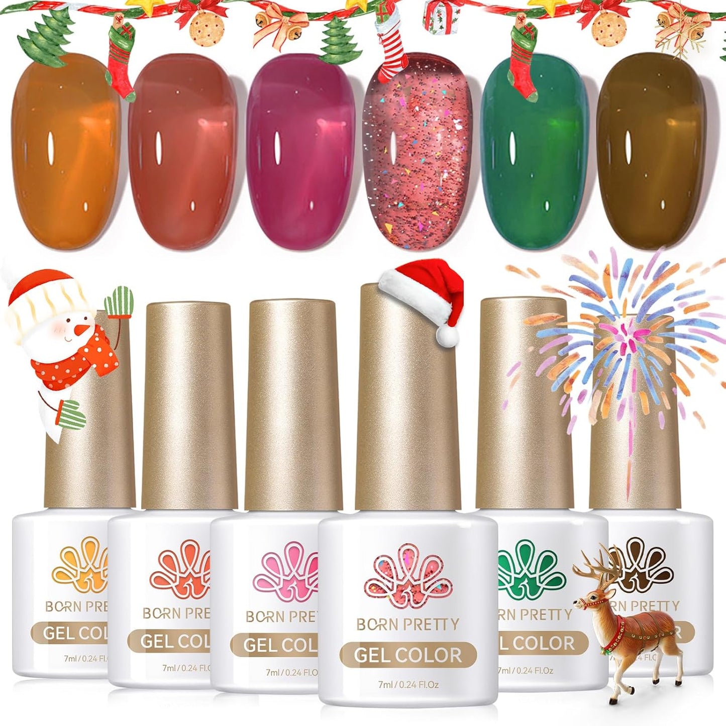 Born Pretty Jelly Gel Nail Polish Halloween Christmas Fall Winter Crystal Transparent Sheer Clear Gel Polish Red Coral Burnt Orange Green Grey Amber Brown 6 Colors Manicure Kit-Velvo Beauty