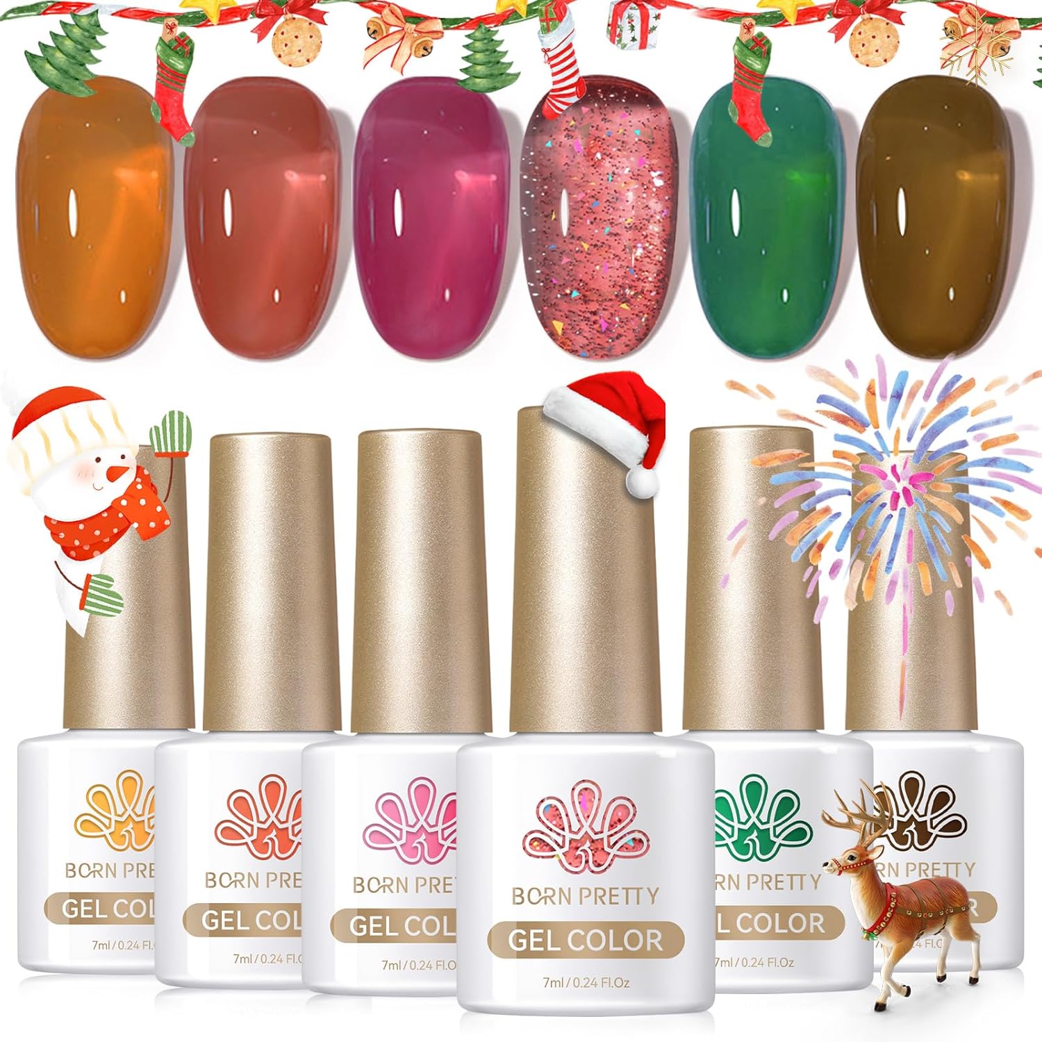 Born Pretty Jelly Gel Nail Polish Halloween Christmas Fall Winter Crystal Transparent Sheer Clear Gel Polish Red Coral Burnt Orange Green Grey Amber Brown 6 Colors Manicure Kit-Velvo Beauty