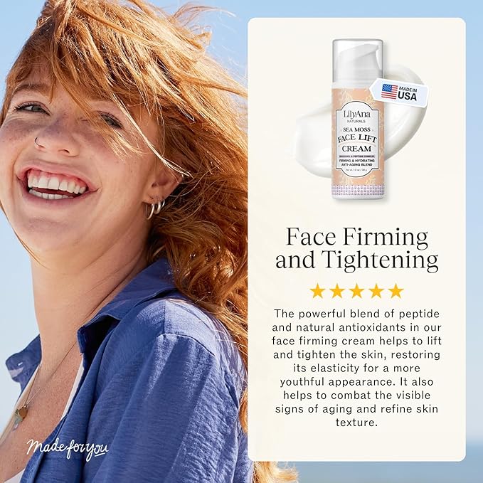 LilyAna Naturals Bakuchiol Face Lift Cream with Sea Moss and Peptide Complex - Face Cream for Women - Moisturizing and Lifting Facial Cream - Anti-Aging Overnight Moisturizer - Made in the USA - 1 oz-Velvo Beauty