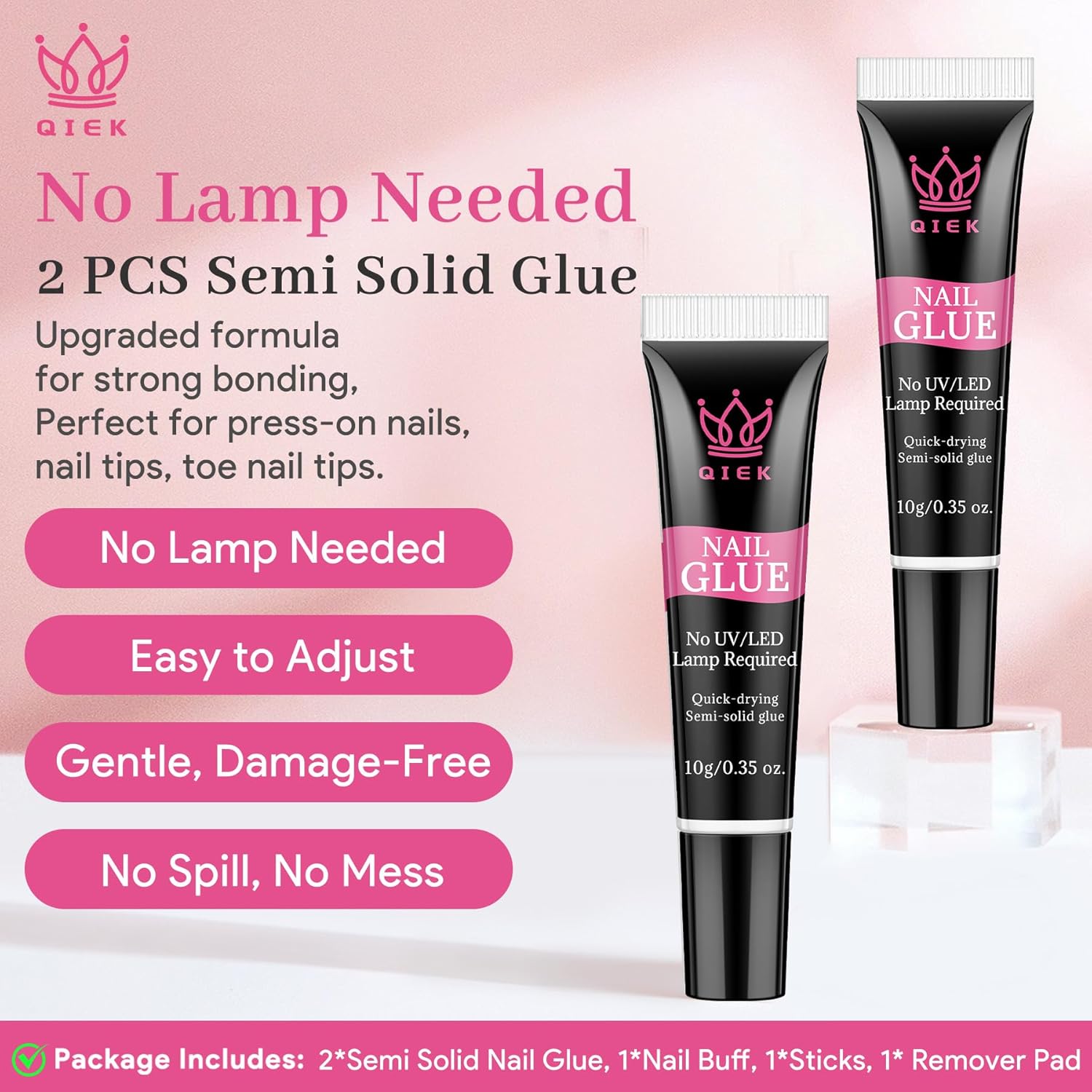 Nail Glue for Press Ons, 10g*2 Super Strong Bond Semi Solid Glue On Nails, 10s Quick Dry No Curing Needed, High Capacity Press on Semi-Solid Gel Long Lasting 28+ Days Easy to Remove for Beginners-Velvo Beauty