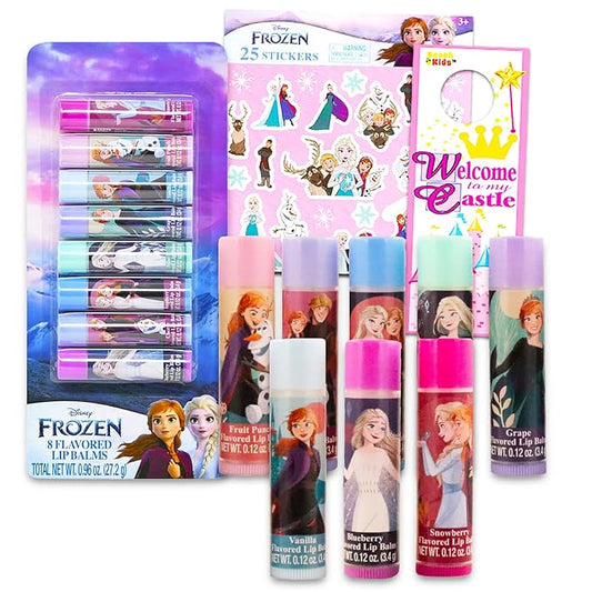 Frozen Lip Balm Set - Bundle with 8 Disney Lip Balm Tubes, Stickers and More | Anna and Elsa Lip Balm Kit-Velvo Beauty