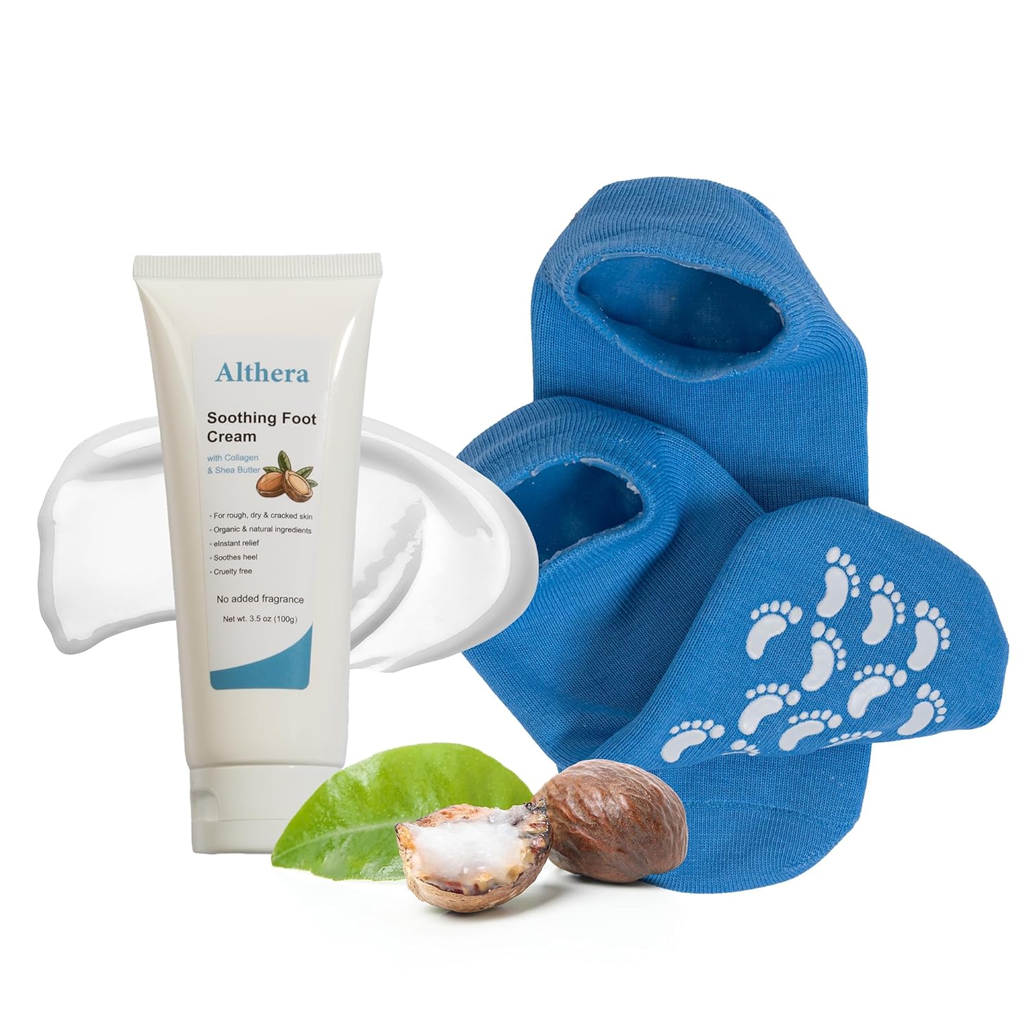 soothing Foot Cream with Collagen, Lactic Acid, Urea & Shea Butter – 3.5oz Intensive Repair for Dry Cracked Heels, Includes Moisturizing Sock for Overnight Hydration (full sock)-Velvo Beauty