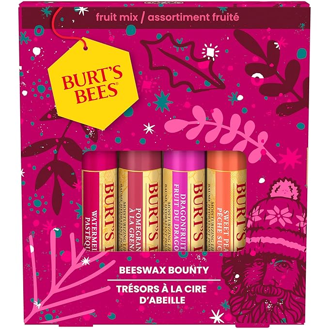 Burt's Bees Lip Balm Gift Set, Beeswax Bounty Fruit Mix, Perfect Lip Balms for Holiday Gift Baskets, 4-Pack, 0.15 oz.-Velvo Beauty