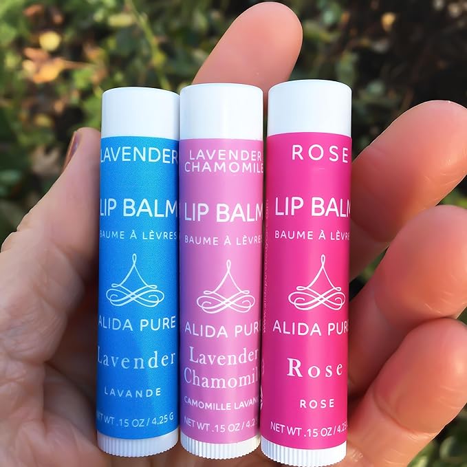 Floral Lip Balm Collection, Vegan Lip Balm Set, Beeswax Free, with Avocado Oil, Organic Jojoba Oil, and Vitamin E, Natural Moisturizer for Dry, Chapped or Cracked Lips, 3 Tube Set-Velvo Beauty