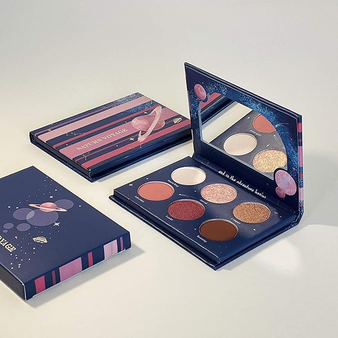 READY TO SHINE Pocket-Sized Small Eyeshadow Palette with 6 Highly Pigmented Matte, Frost, and Shimmer, Saturn Voyage Mini Travel Eyeshadow Palette-Velvo Beauty