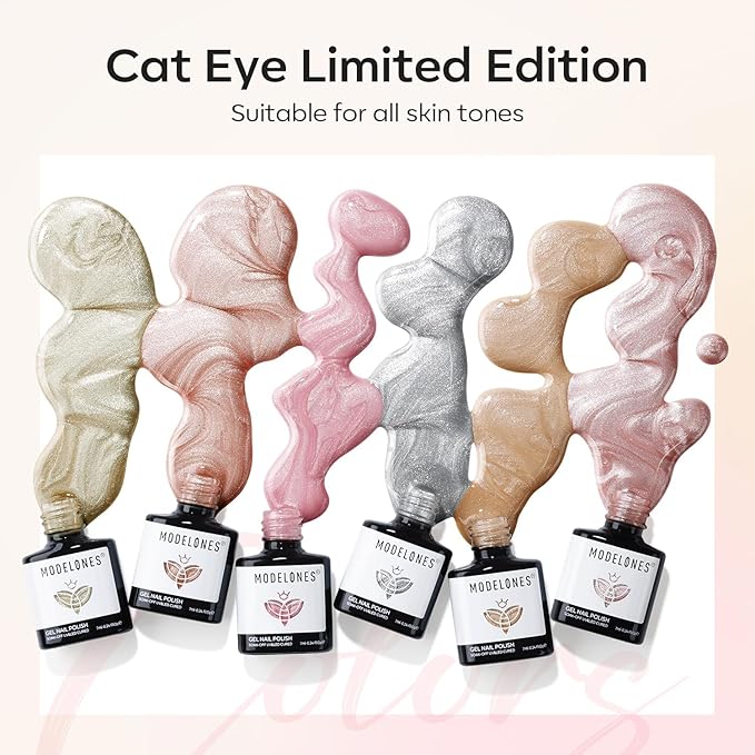 Modelones Cat Eye Gel Nail Polish Set, Holographic Glitter 6 Colors with Magnet, Sparkle Galaxy Series Nude Pink Gel Polish, Soak Off Led Gel Polish Kit, Nail Art, Salon DIY Gifts-Velvo Beauty
