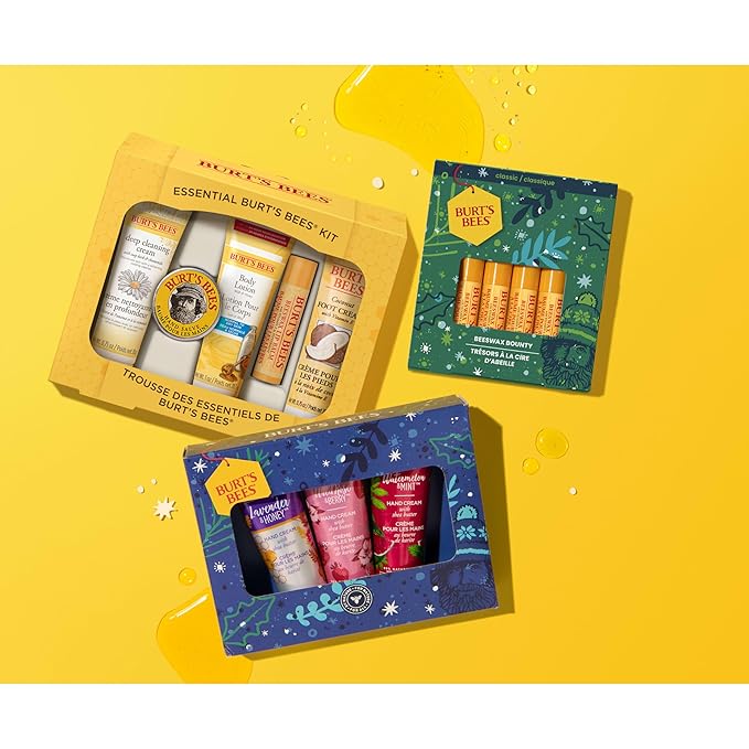 Burt's Bees Back to School Gifts Ideas, 5 Body Care College Dorm Products, Everyday Essentials Set - Original Beeswax Lip Balm, Deep Cleansing Cream, Hand Salve, Body Lotion & Foot Cream, Travel Size-Velvo Beauty