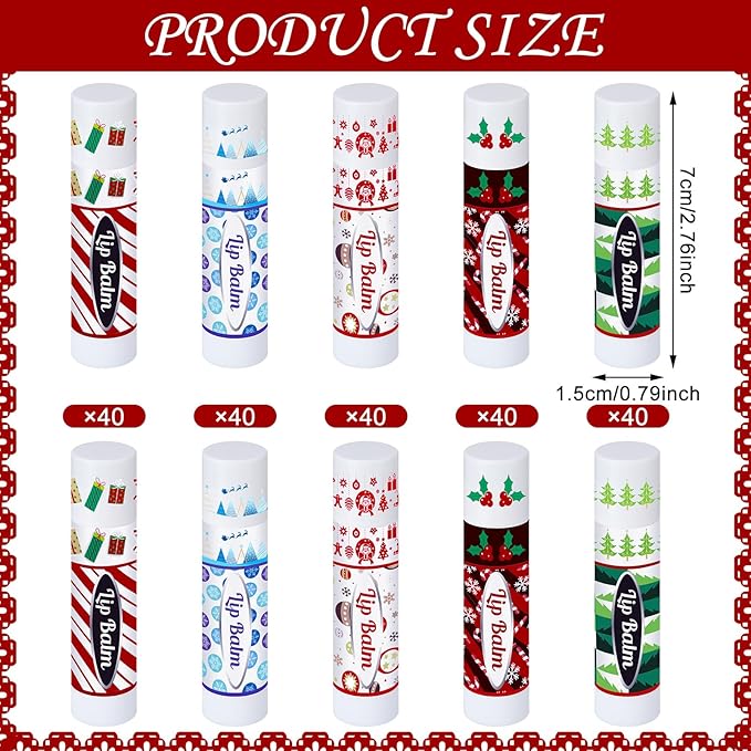 Christmas Lip Balm Bulk Cute Xmas Lip Balm Gifts Set Moisturizing Lip Care Christmas Stocking Stuffers Holiday Treat Goodie Gifts Xmas Party Favors Supplies for Kids Women Men(200 Pcs)-Velvo Beauty