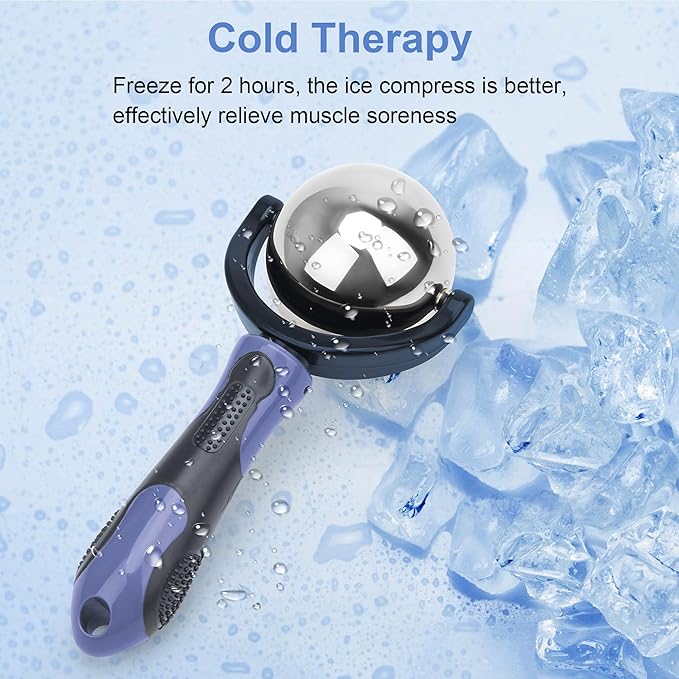 Cold Massage Roller Ball, Cold Therapy Relief, Portable Fitness Ice Roller Ball with Handle, Great Tool for Back/Neck Pain (Blue)-Velvo Beauty