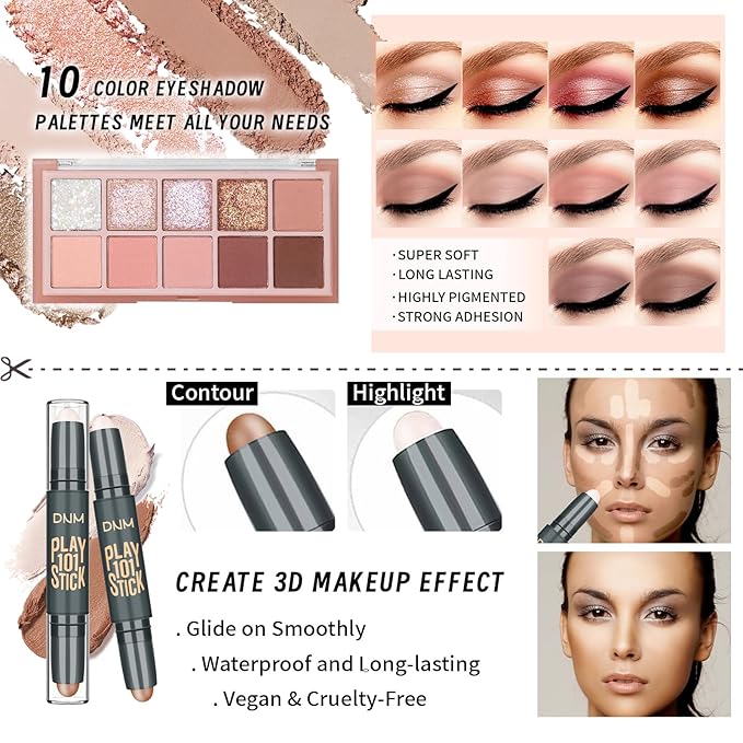 Makeup Kit For Girls Teens Women, Makeup Set, Makeup Present, Includes Eyeshadow Palette, Foundation, Eyebrow Pencil, Eyeliner, Lip Gloss, Counter Stick, Makeup Brush Set Bag & Sponge-Velvo Beauty