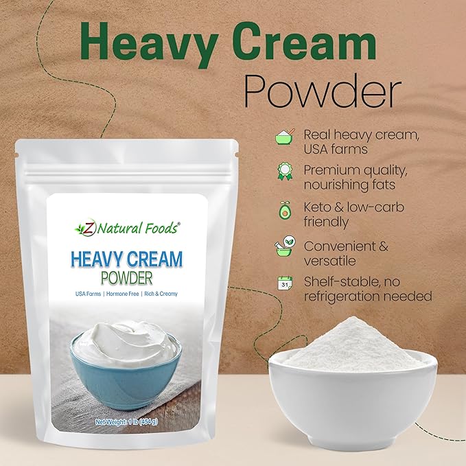Z Natural Foods Heavy Cream Powder - Nutrient-Dense, Delicious Powdered Cream with 1-Year Shelf Life - Easy to Use & Perfect for Coffee, Baking & Recipes, Keto-Friendly, Gluten-Free, 1 lb-Velvo Beauty