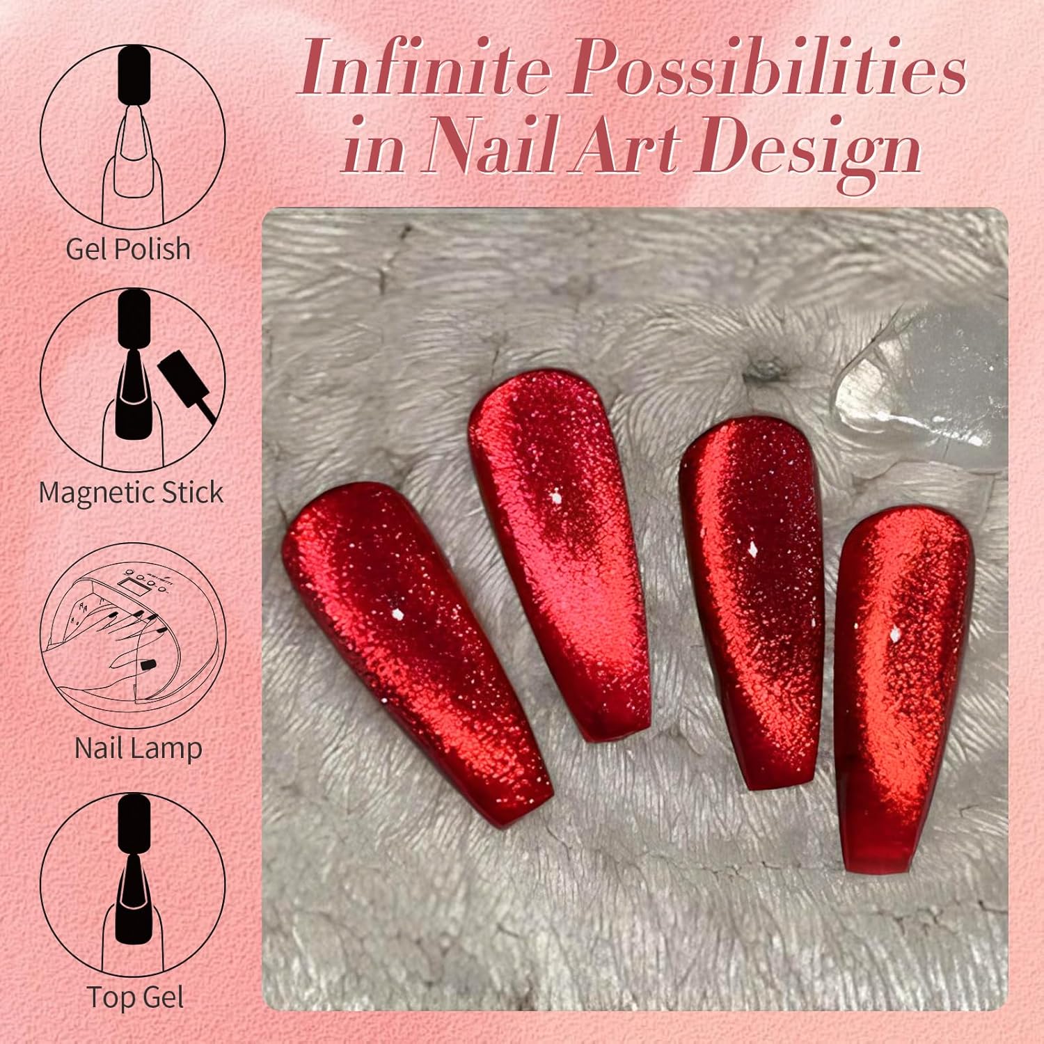 Born Pretty Cat Magnetic Eye Gel Nail Polish Ruby Red Holographic Glitter Shiny Sparkle Crystal Gel Nail Polish Magnetic Nail Polish Salon DIY at Home 15mL-Velvo Beauty