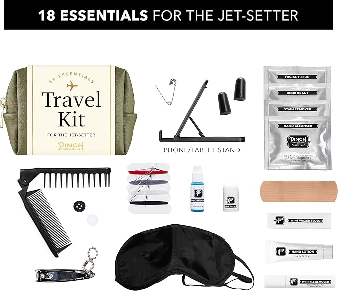 Pinch Provisions Travel Kit, includes 18 Must-Have Emergency Essential Items for Travelling, Ideal Road Trip or Airport Gift for Friends, Family & Peers, Portable Pouch-Velvo Beauty