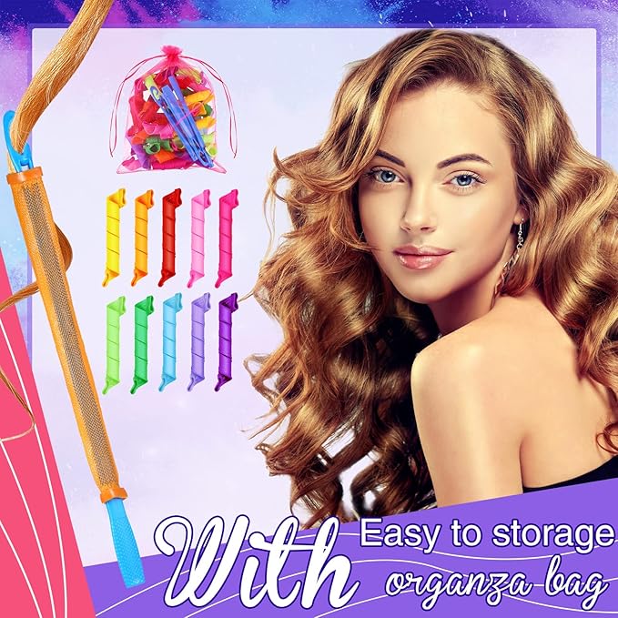 Yilloog 40 Pieces Hair Curlers Kit Heatless Spiral Curlers Tools with 2 Styling Hooks and 1 Storage Bag Multicolor Magic Curls Rollers for Women Long Medium Short Hair Classic Style-Velvo Beauty