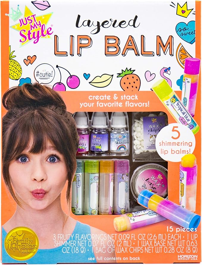 Just My Style Layered Lip Balm by Horizon Group USA, DIY 5 Shimmering Lip Balms, Mix Fruity Flavors To Make Your Own Unique Lip Balm. Strawberry, Tropical Fruit & Very Berry-Velvo Beauty