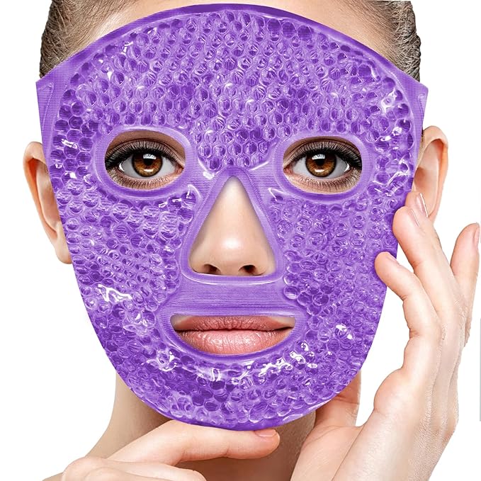 Ice Pack Face Eye Mask for Dark Circles and Puffiness,Gel Cold Cooling Face Mask for Migraines, Headache, Stress and Relaxation (Purple)-Velvo Beauty