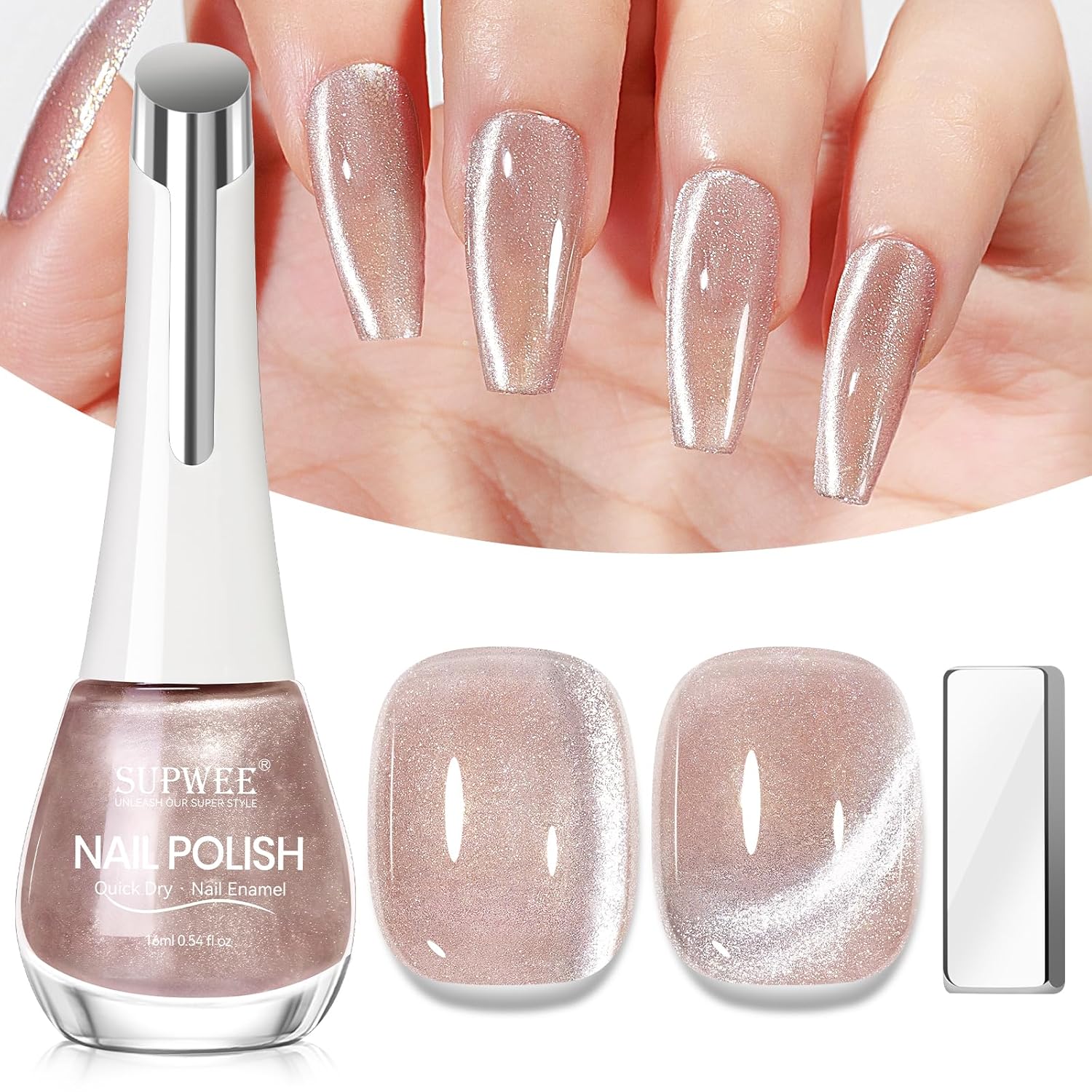 Nude Cat Eye Nail Polish Non Gel with Magnet Quick Dry Magnetic Nail Polish for Fingernail Air Drying Fast Lacquer Manicure Gift For Women Girls 16ml, 0.54fl oz-Velvo Beauty