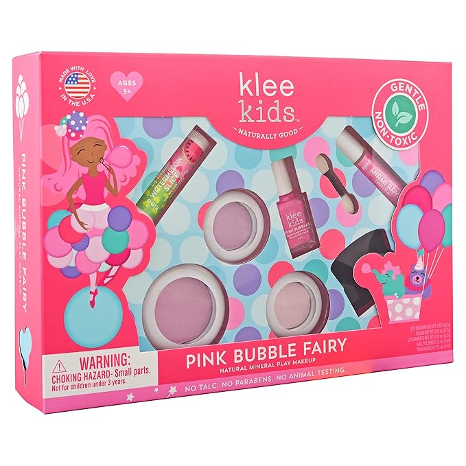 Luna Star Naturals Klee Kids Deluxe Play Makeup Kit. Gentle and Non-Toxic. Made in USA. (Pink Bubble Fairy)-Velvo Beauty