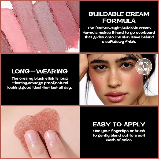 FOCALLURE Cream Blush Makeup,Buildable Blush Stick for Cheeks,Matte and Dewy Finish,Long Wearing,Easy Application,Lightweight Multi Stick,BURNING CLAY-Velvo Beauty